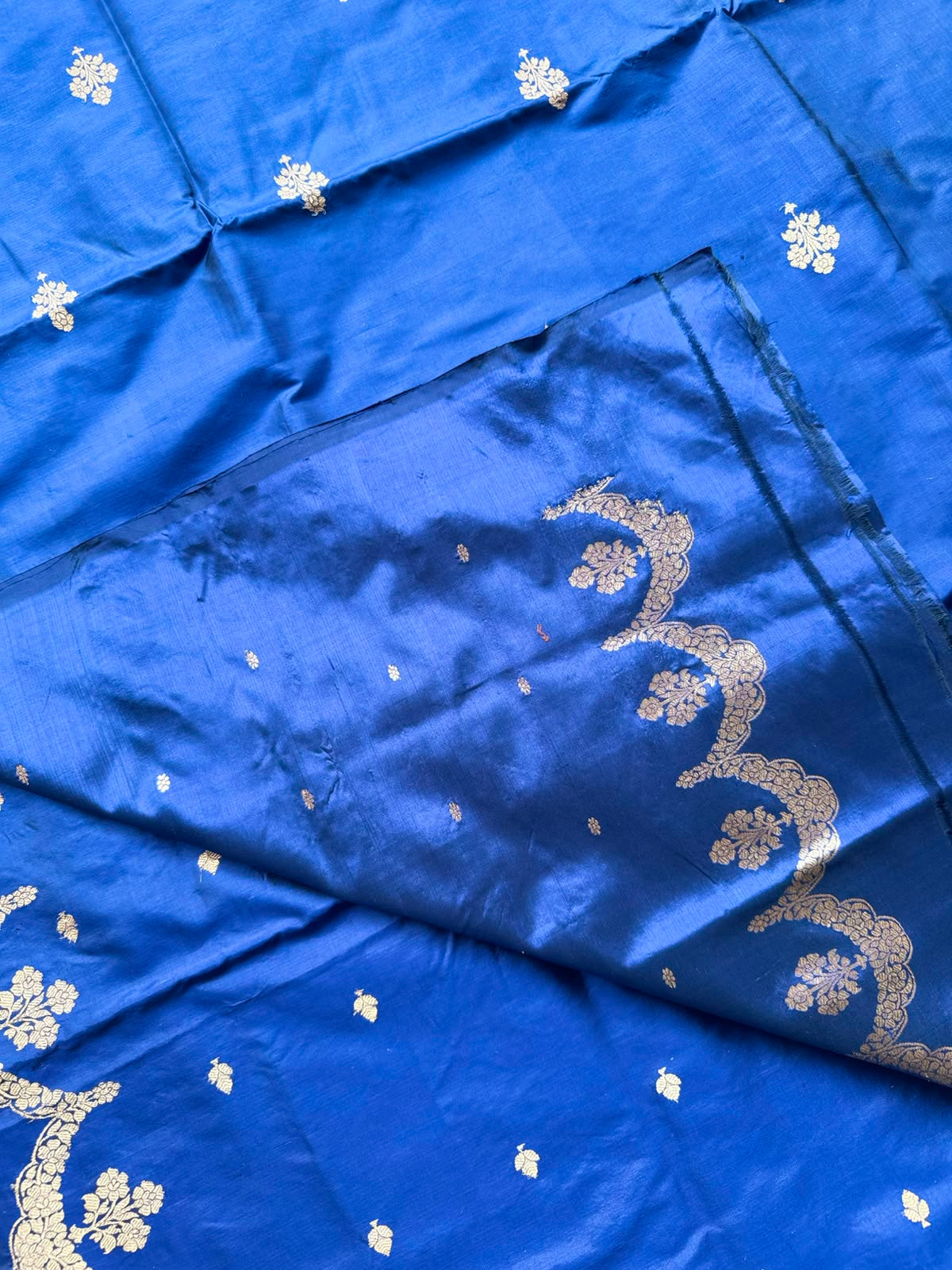 Navy Blue Pure Kathan Banarasi Silk Dress Material (Swara)