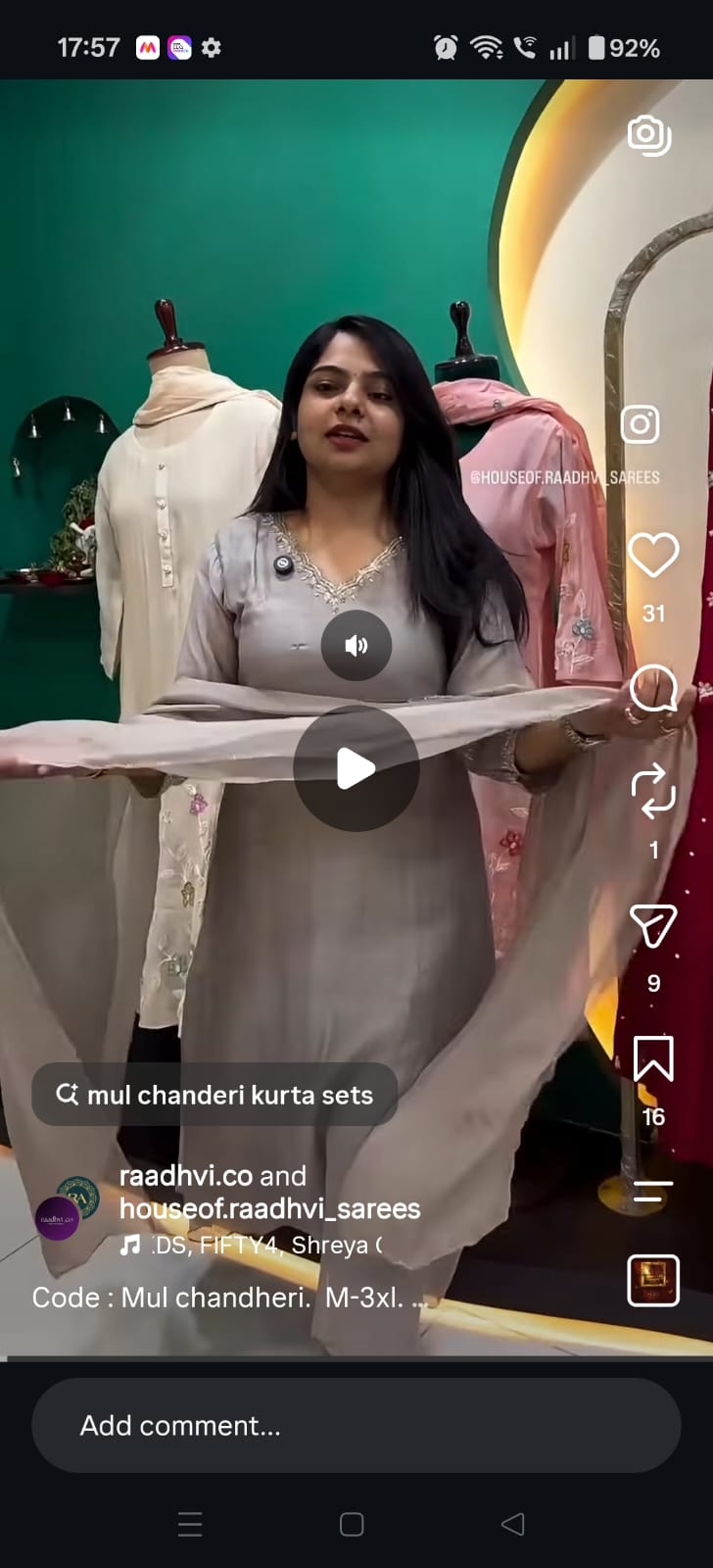 Grey Mul Chanderi  Airline Kurtha 898