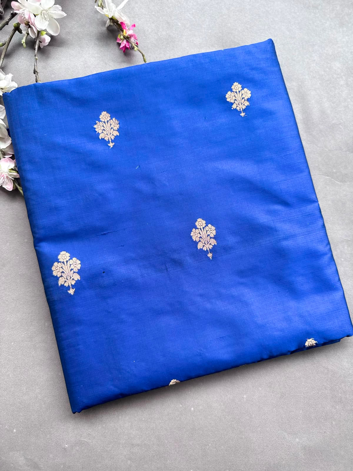 Navy Blue Pure Kathan Banarasi Silk Dress Material (Swara)