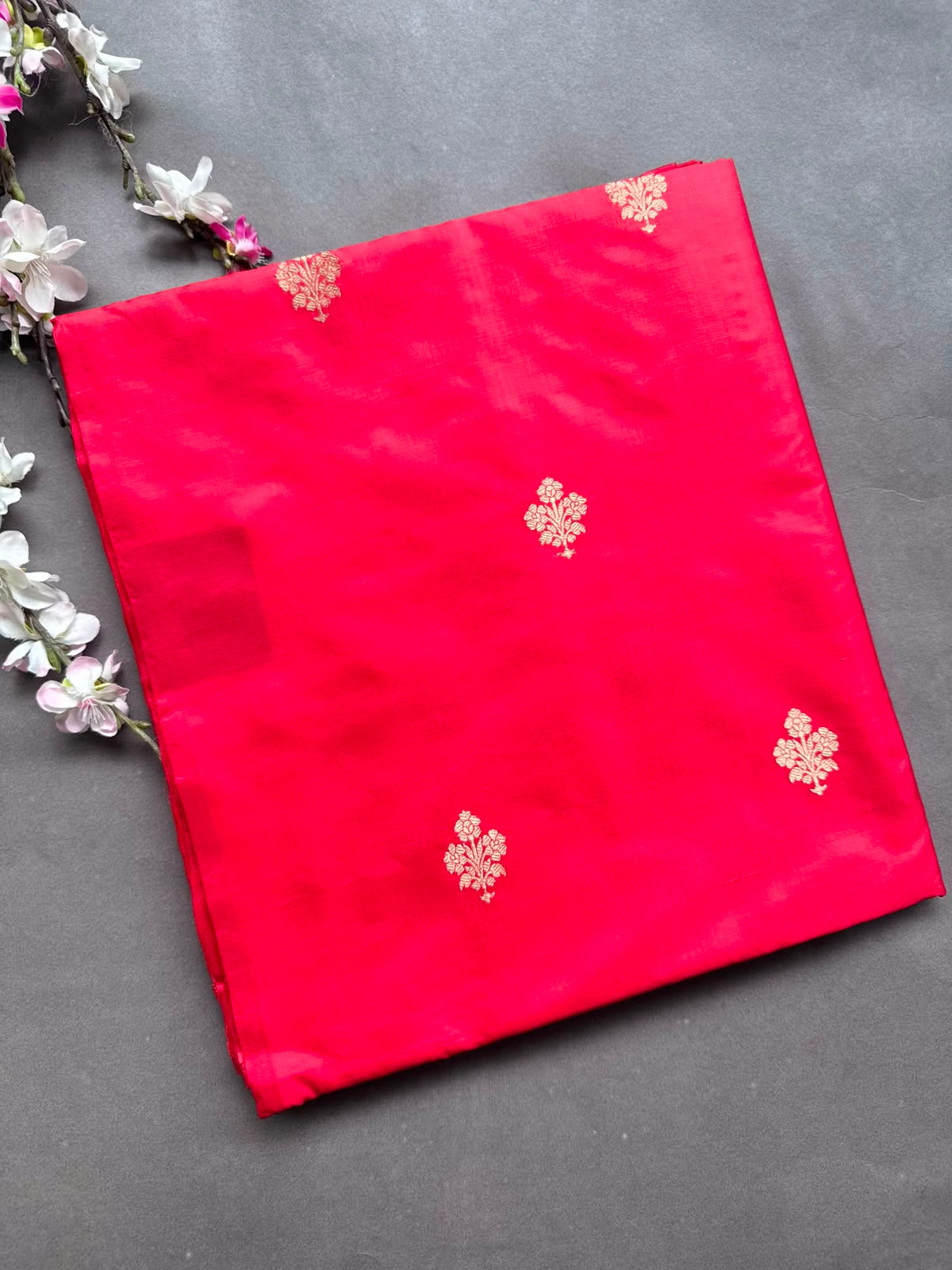 Red Pure Kathan Banarasi Silk Dress Material (Swara)