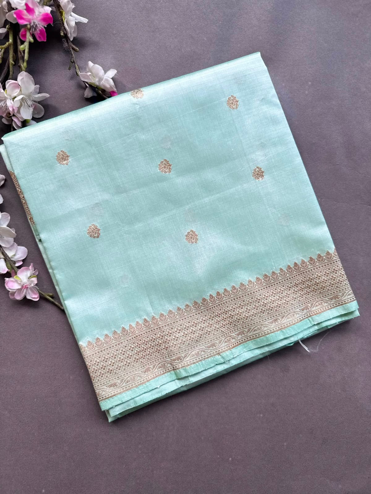 Pista Green Pure Kathan Banarasi Silk Dress Material (Swara)