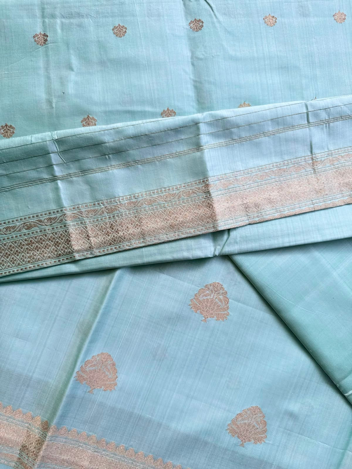 Pista Green Pure Kathan Banarasi Silk Dress Material (Swara)