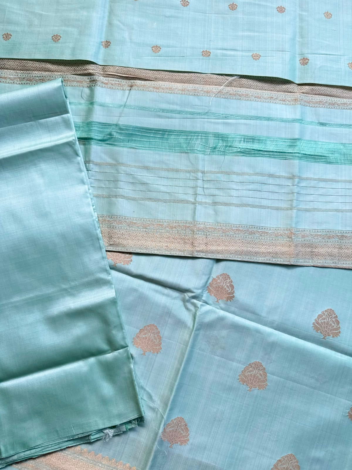 Pista Green Pure Kathan Banarasi Silk Dress Material (Swara)