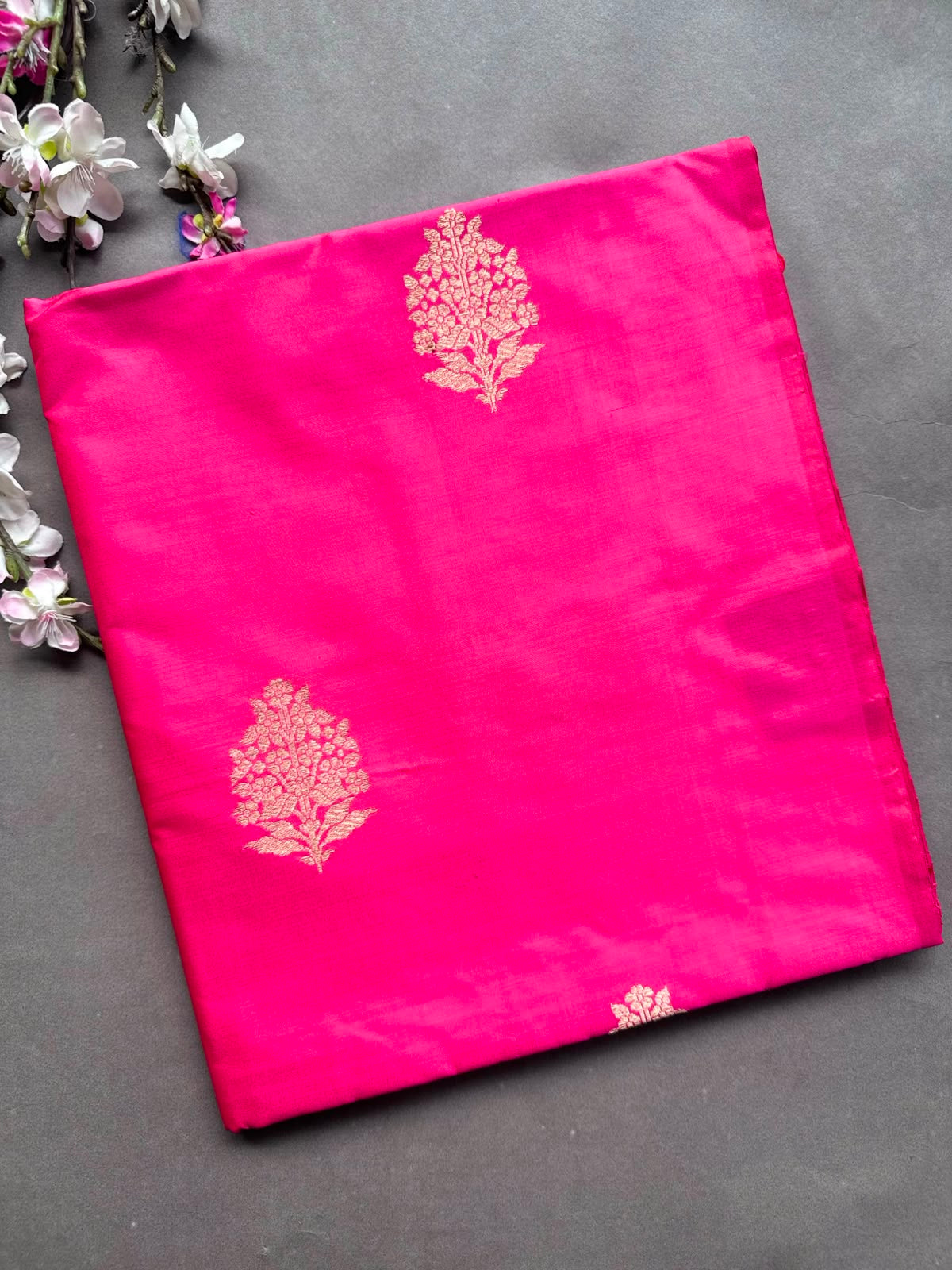 Rani Pink Pure Kathan Banarasi Silk Dress Material (Swara)