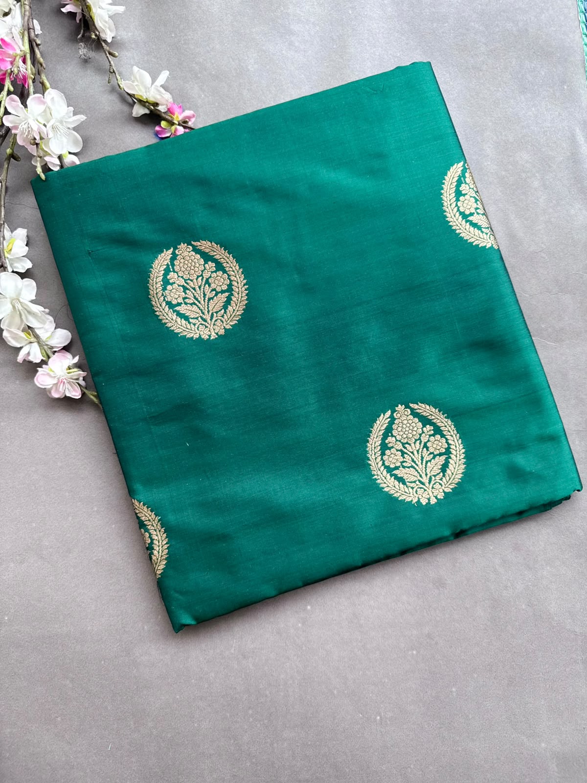 Bottle Green Pure Kathan Banarasi Silk Dress Material (Swara)