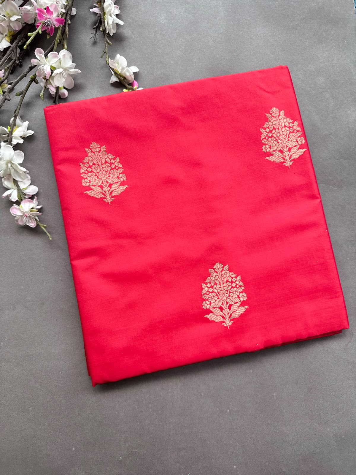 Red Pure Kathan Banarasi Silk Dress Material (Swara)