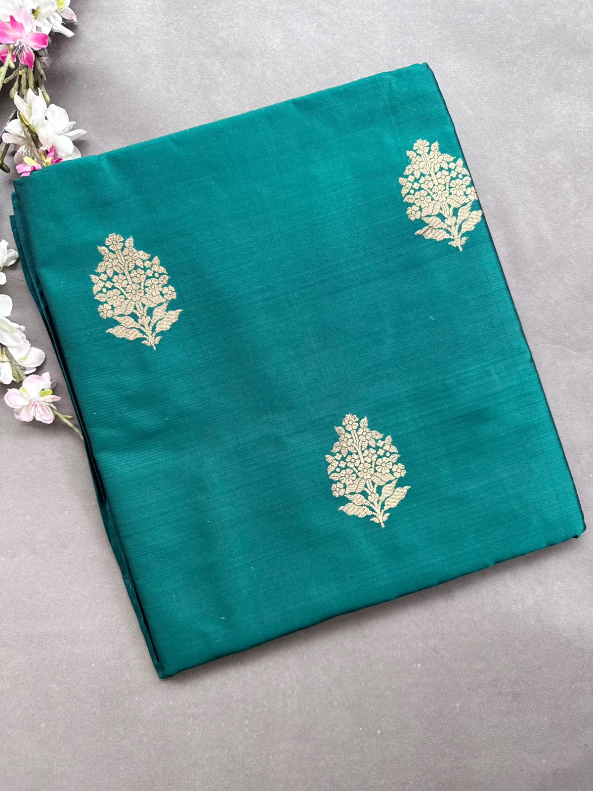 Bottle Green Pure Kathan Banarasi Silk Dress Material (Swara)