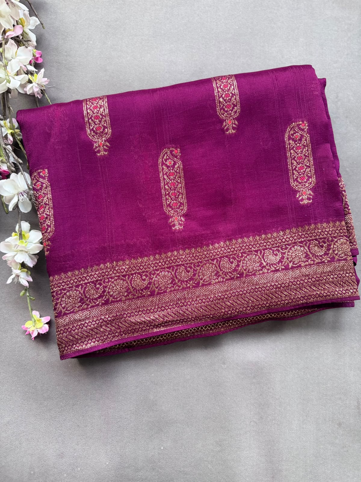 Wine Tussar Georgette Saree 108