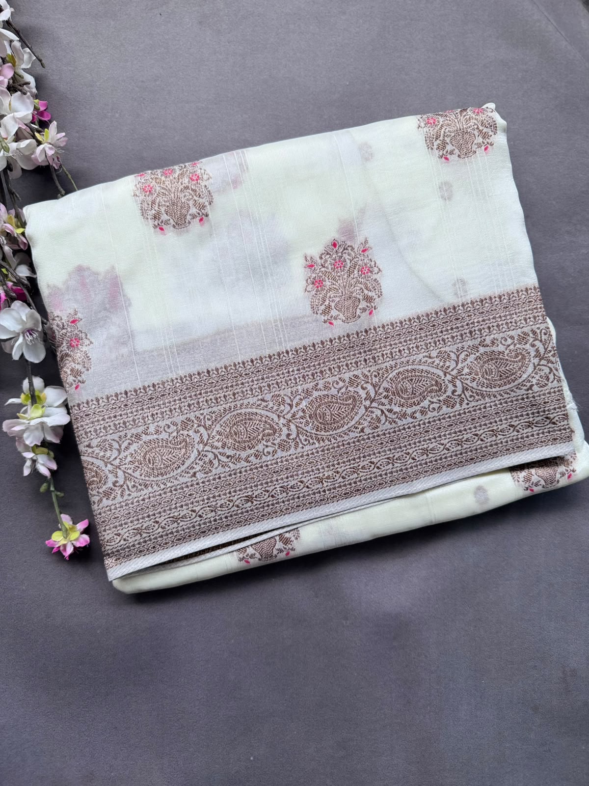 Cream Tussar Georgette Saree 108