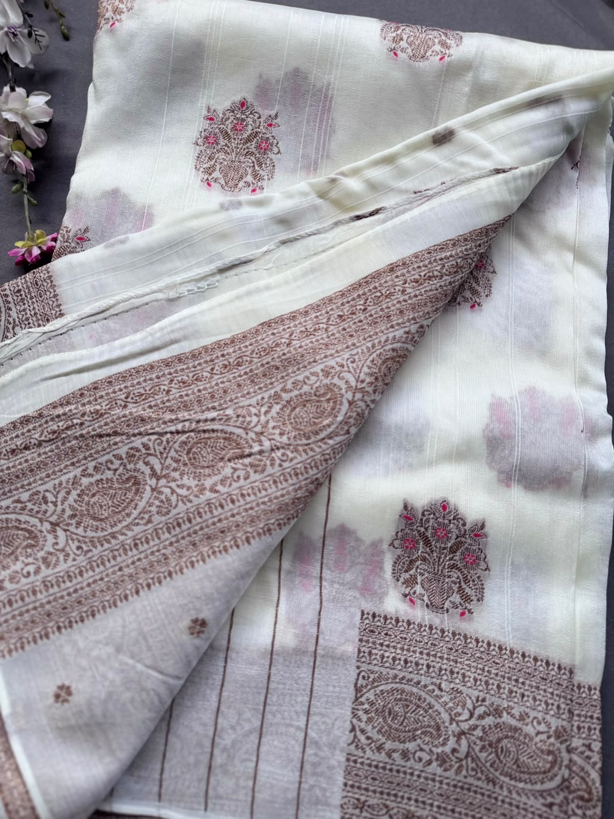 Cream Tussar Georgette Saree 108