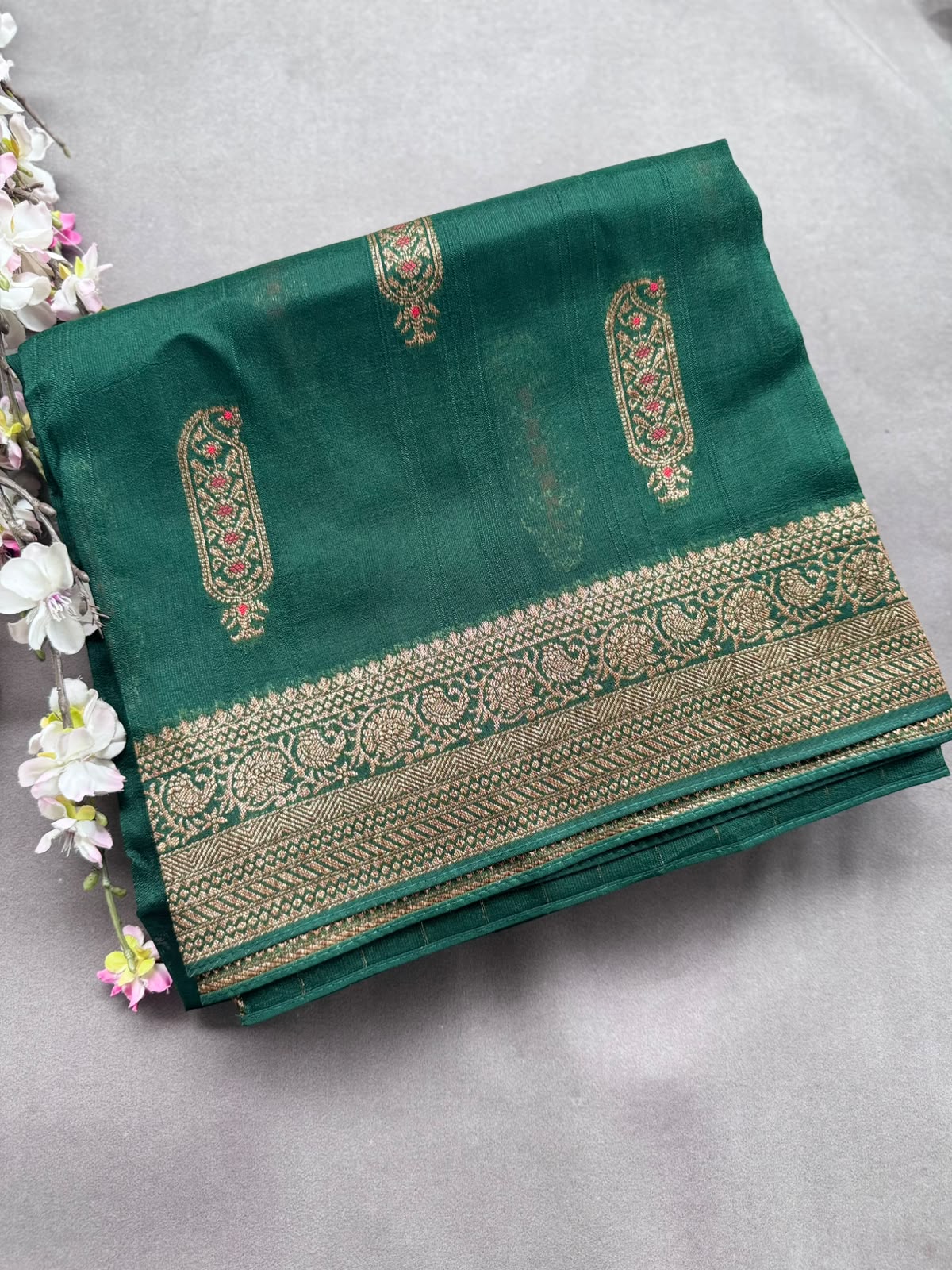 Bottle Green Tussar Georgette Saree 108