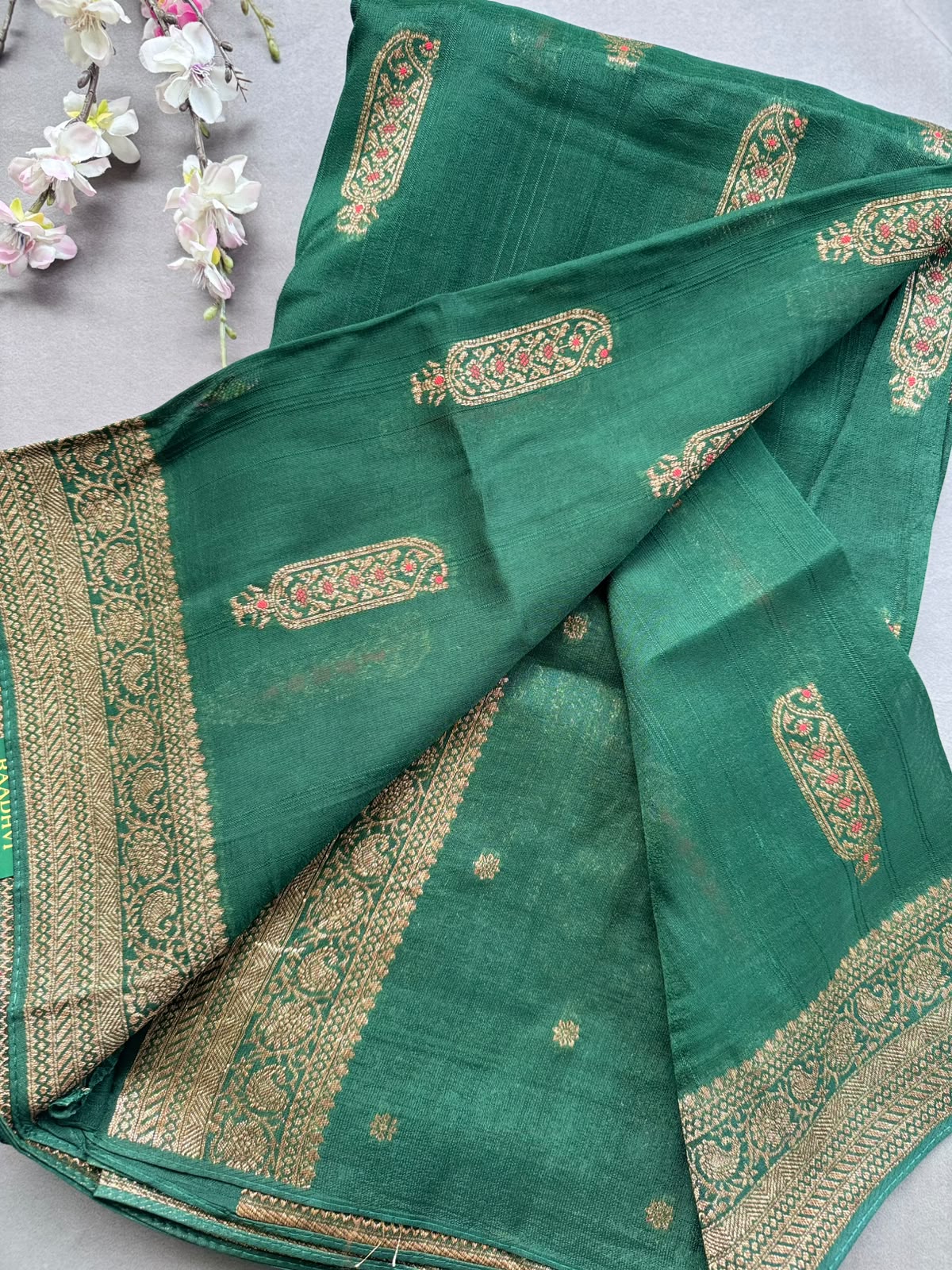 Bottle Green Tussar Georgette Saree 108