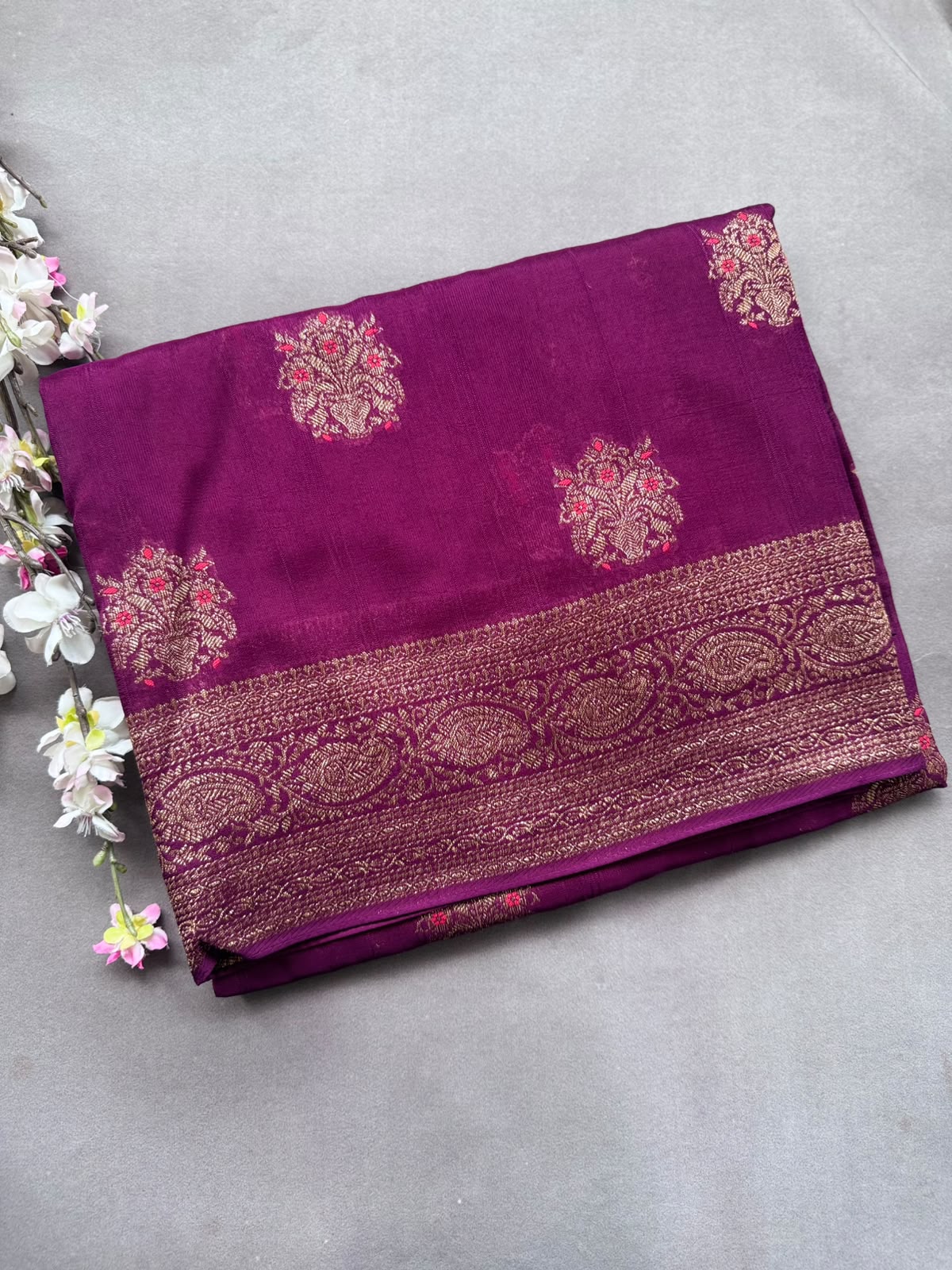 Wine Tussar Georgette Saree 108