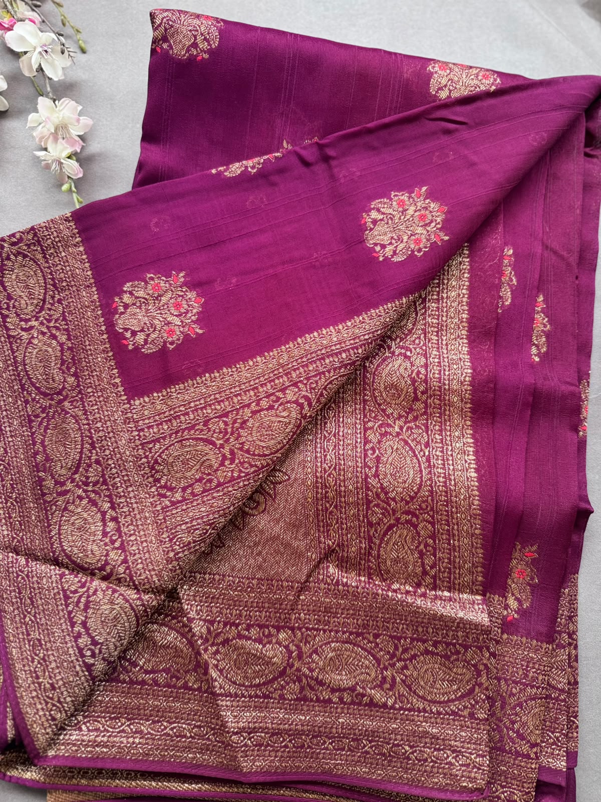 Wine Tussar Georgette Saree 108