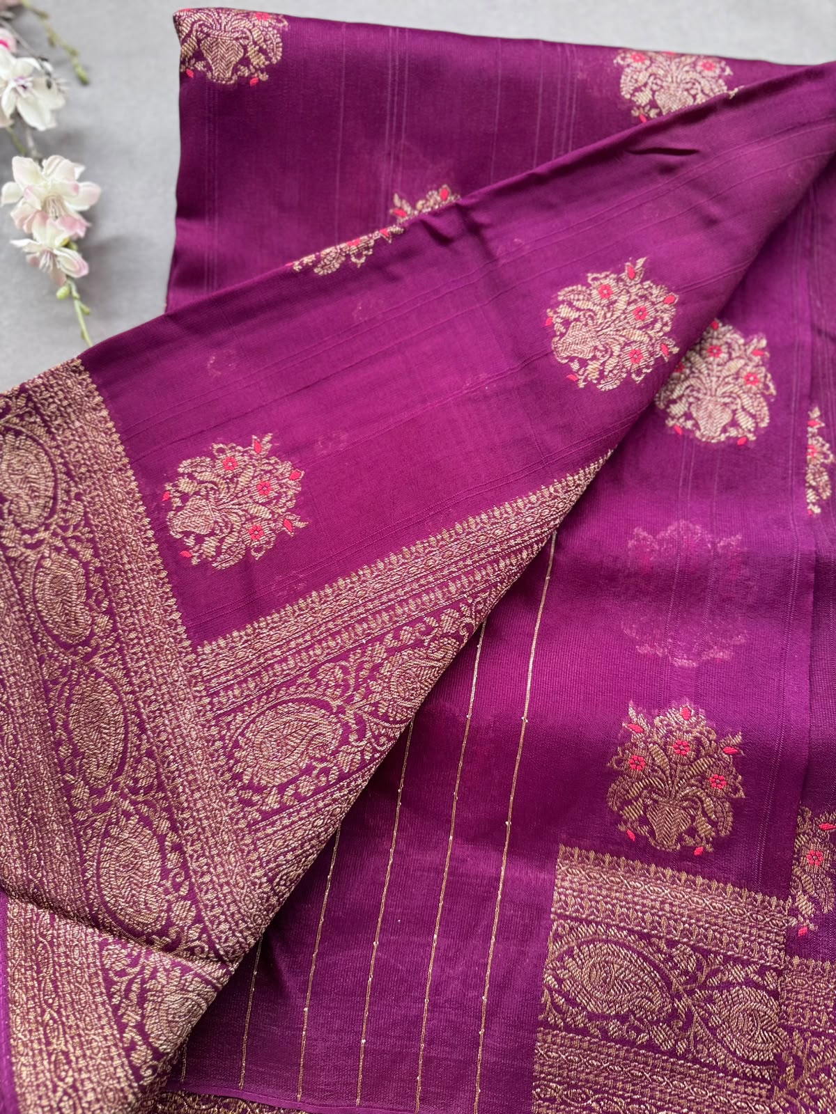 Wine Tussar Georgette Saree 108