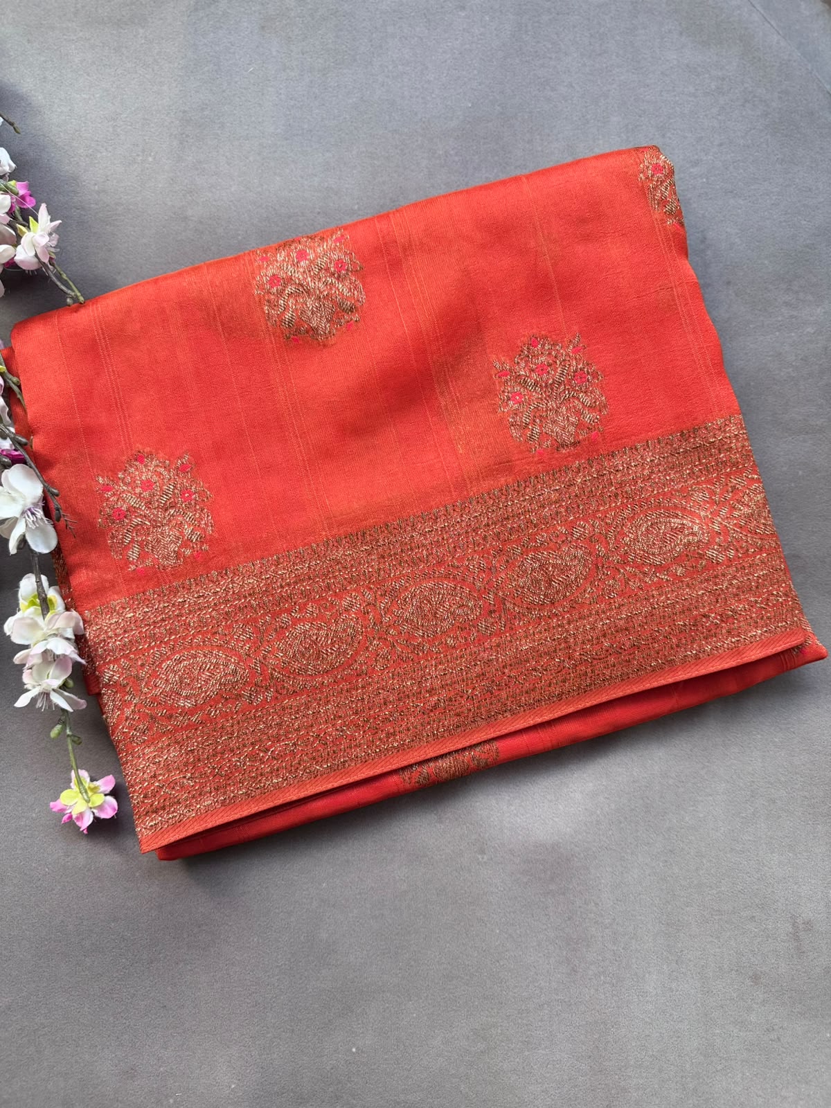 Orange Tussar Georgette Saree 108