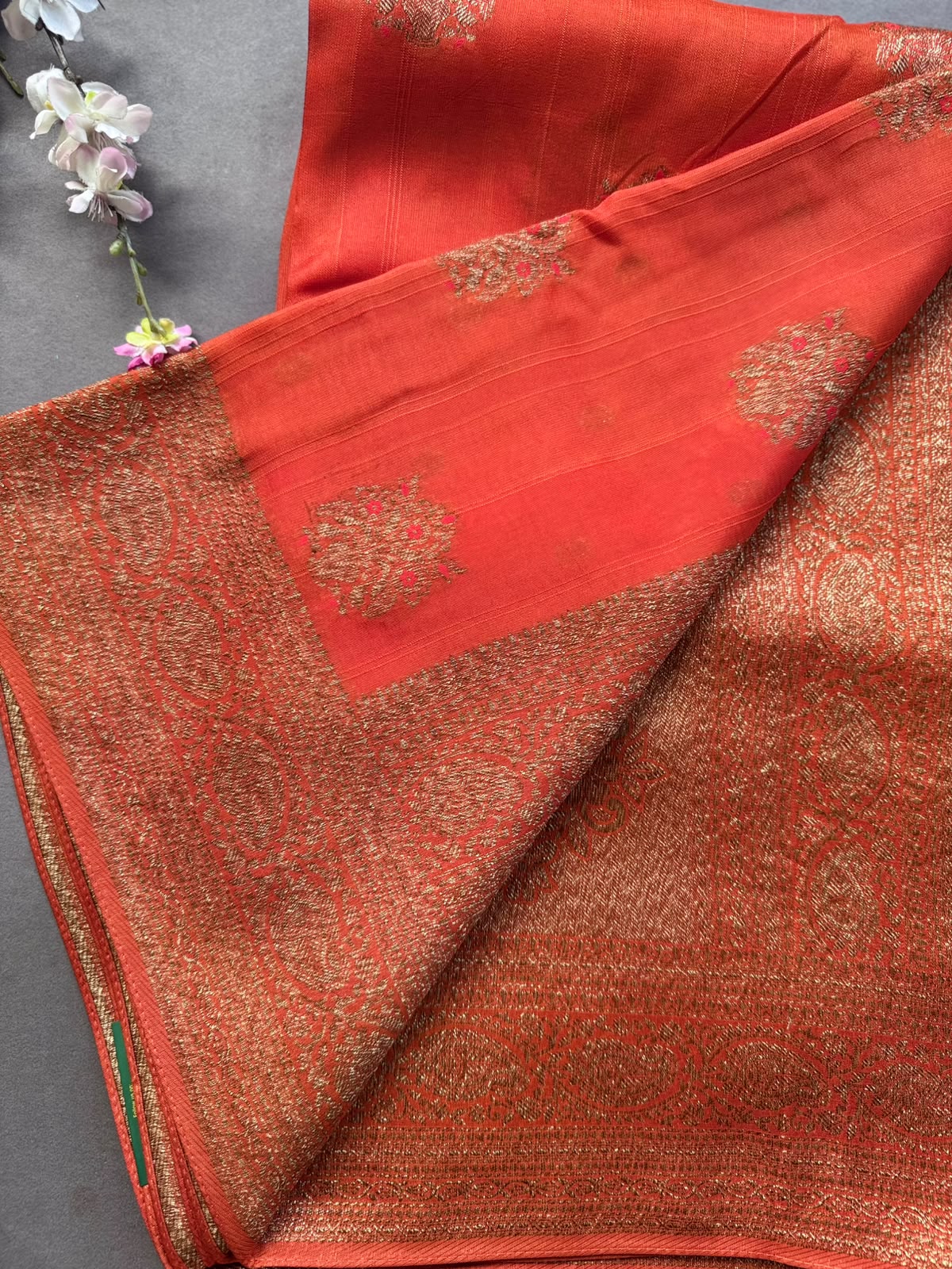 Orange Tussar Georgette Saree 108