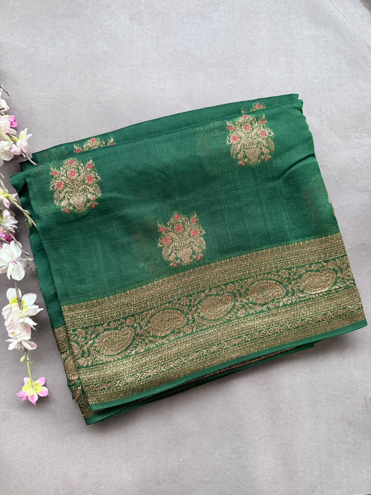 Bottle Green Tussar Georgette Saree 108