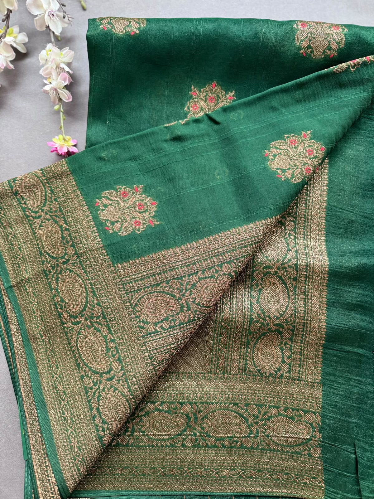Bottle Green Tussar Georgette Saree 108