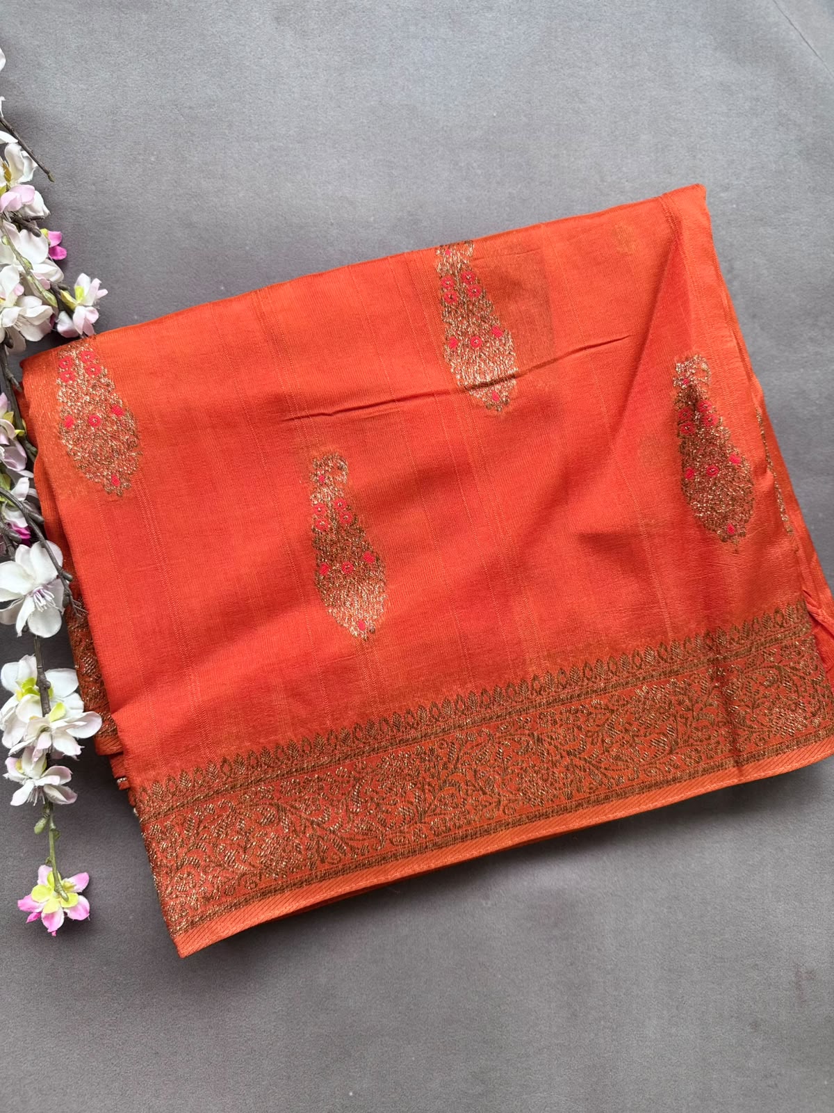 Orange Tussar Georgette Saree 108