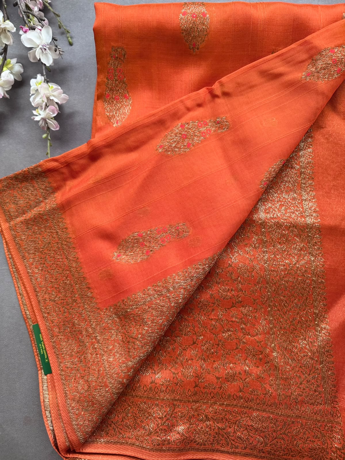 Orange Tussar Georgette Saree 108