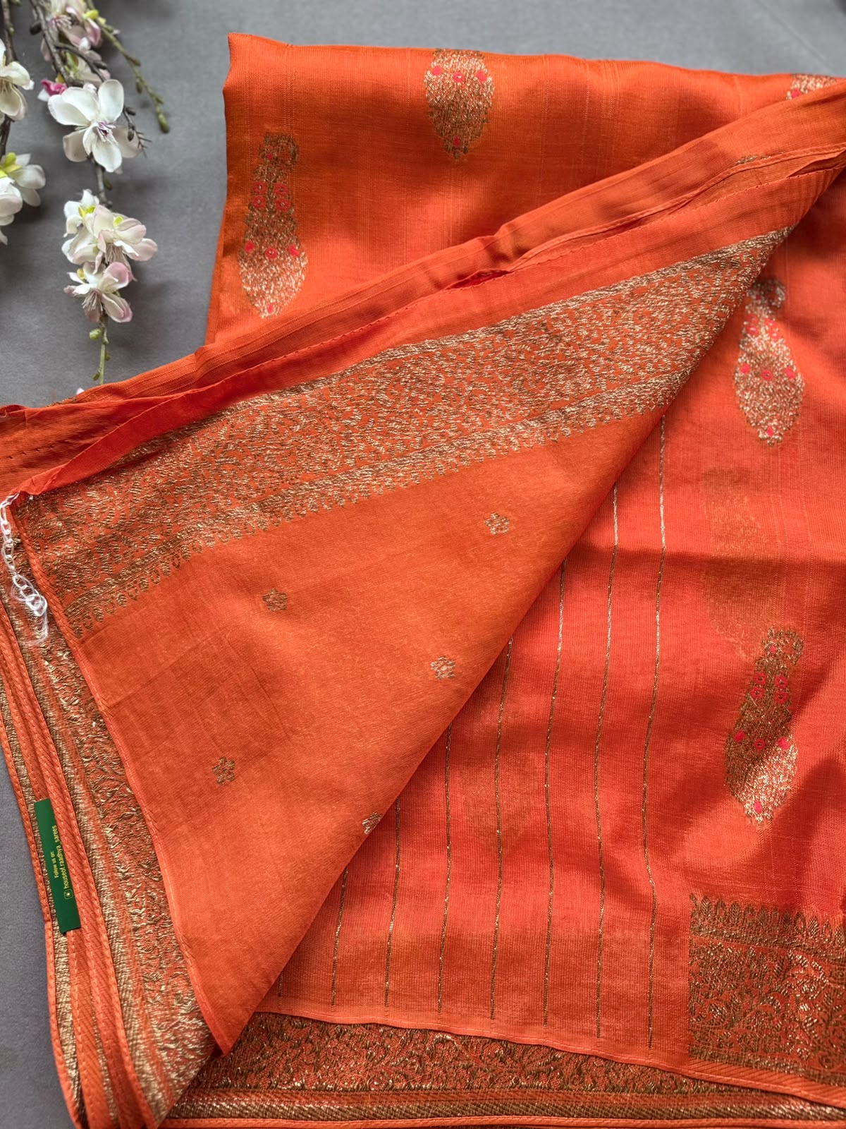 Orange Tussar Georgette Saree 108