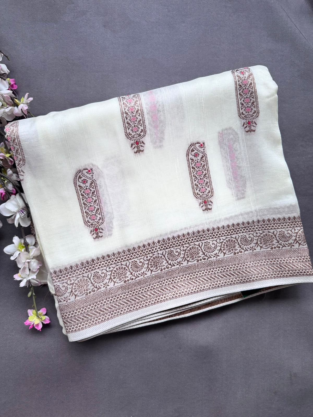 Cream Tussar Georgette Saree 108
