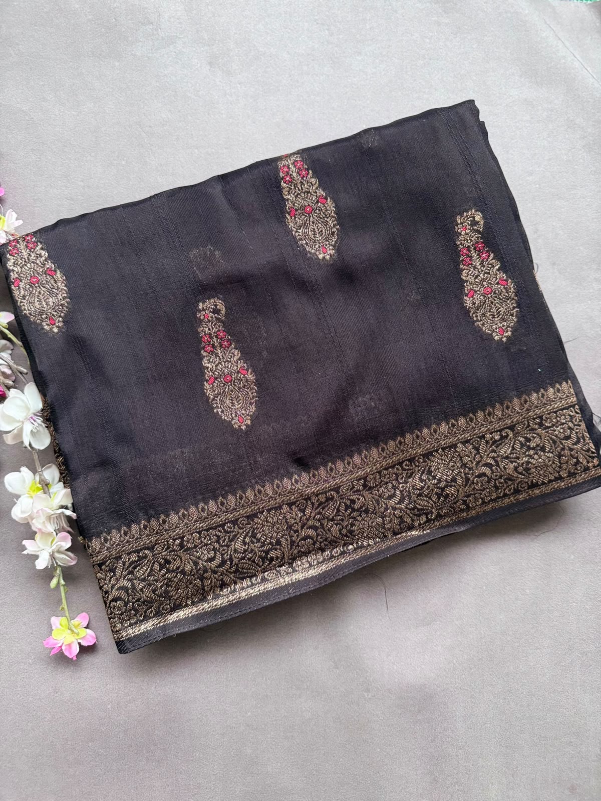 Black Tussar Georgette Saree 108