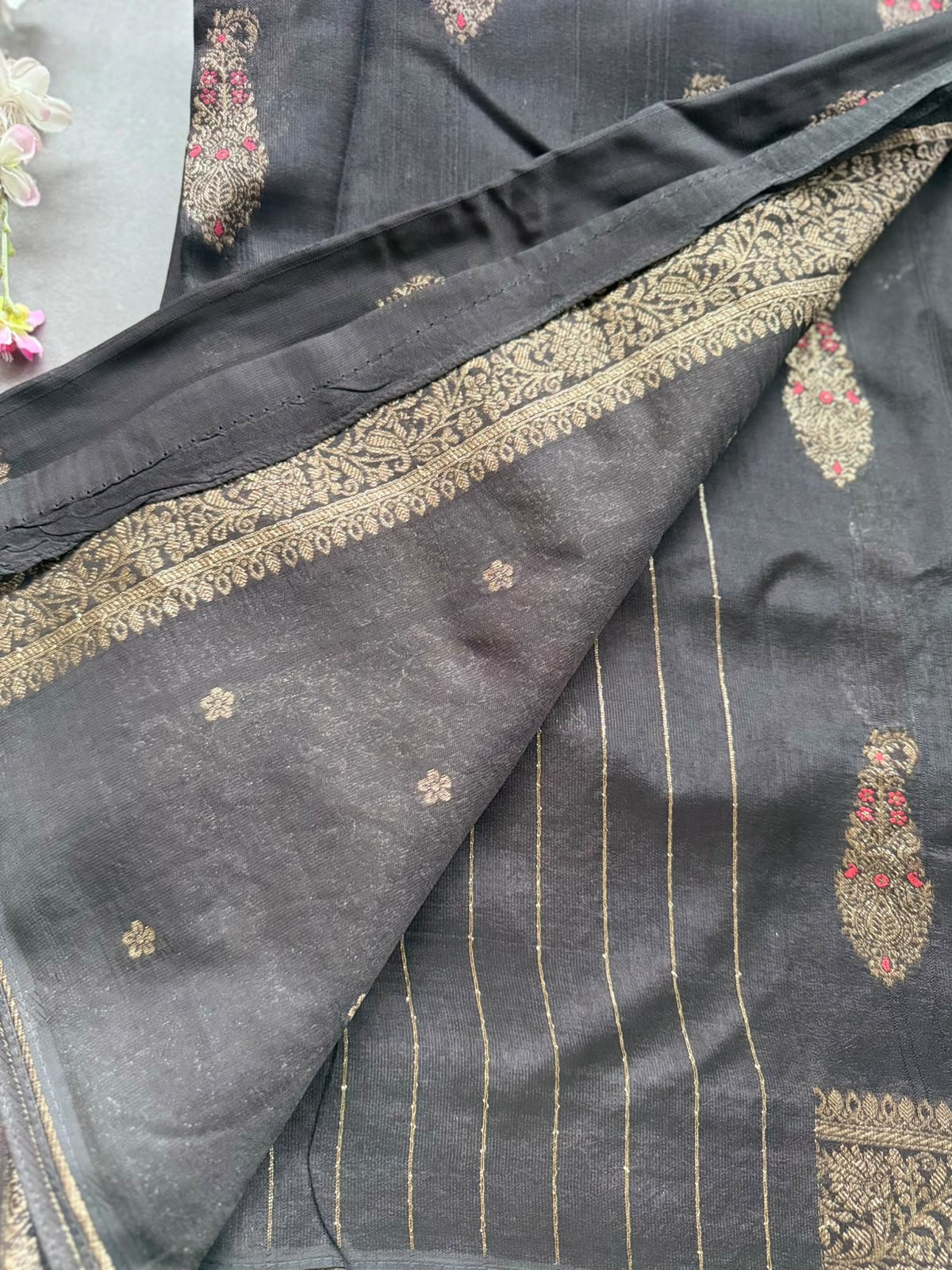 Black Tussar Georgette Saree 108