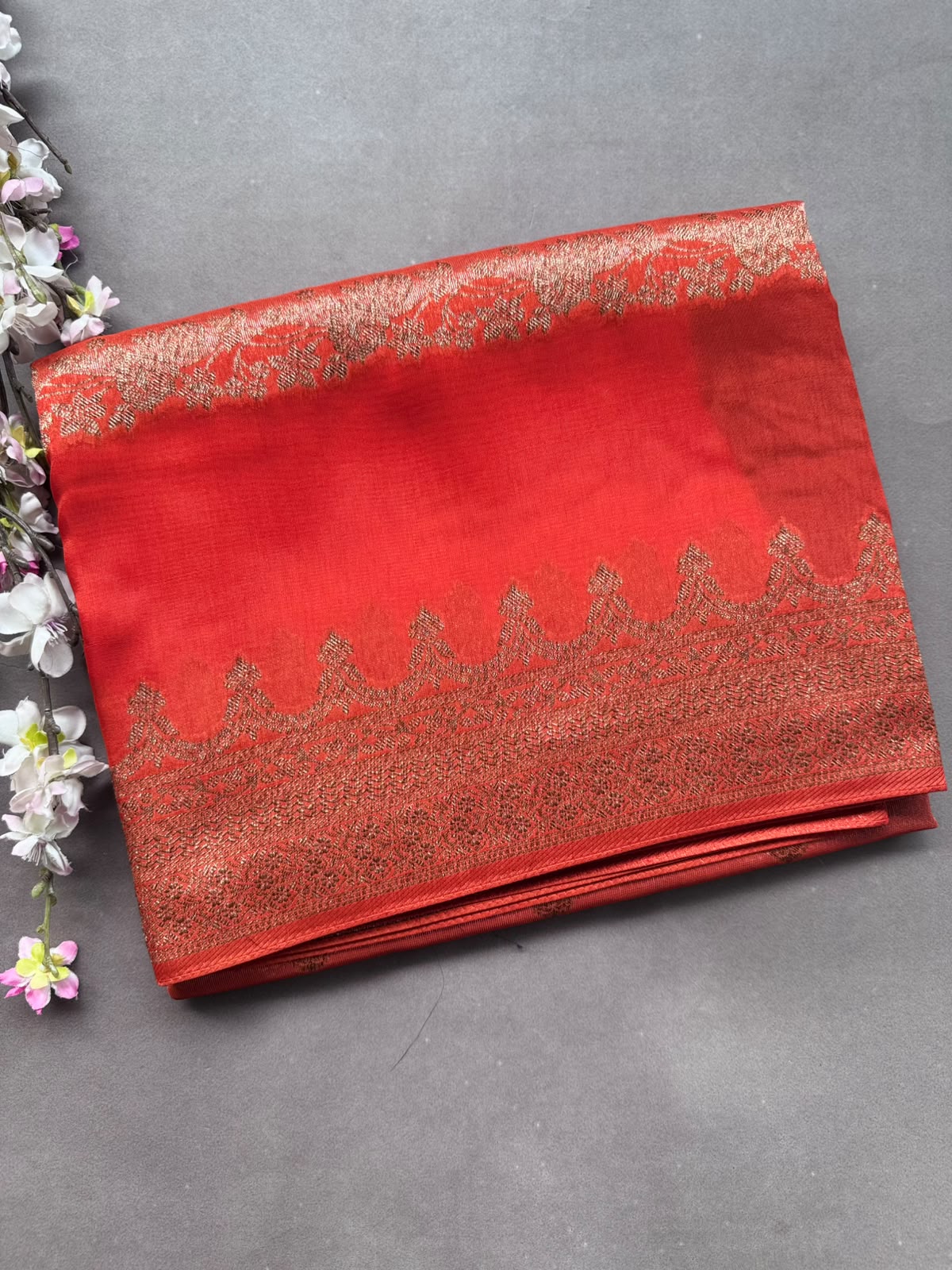 Orange Tussar Georgette Saree 108