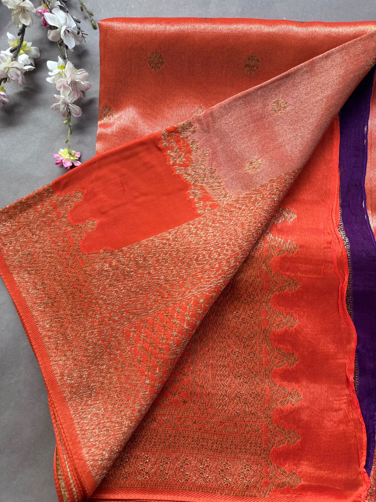 Orange Tussar Georgette Saree 108