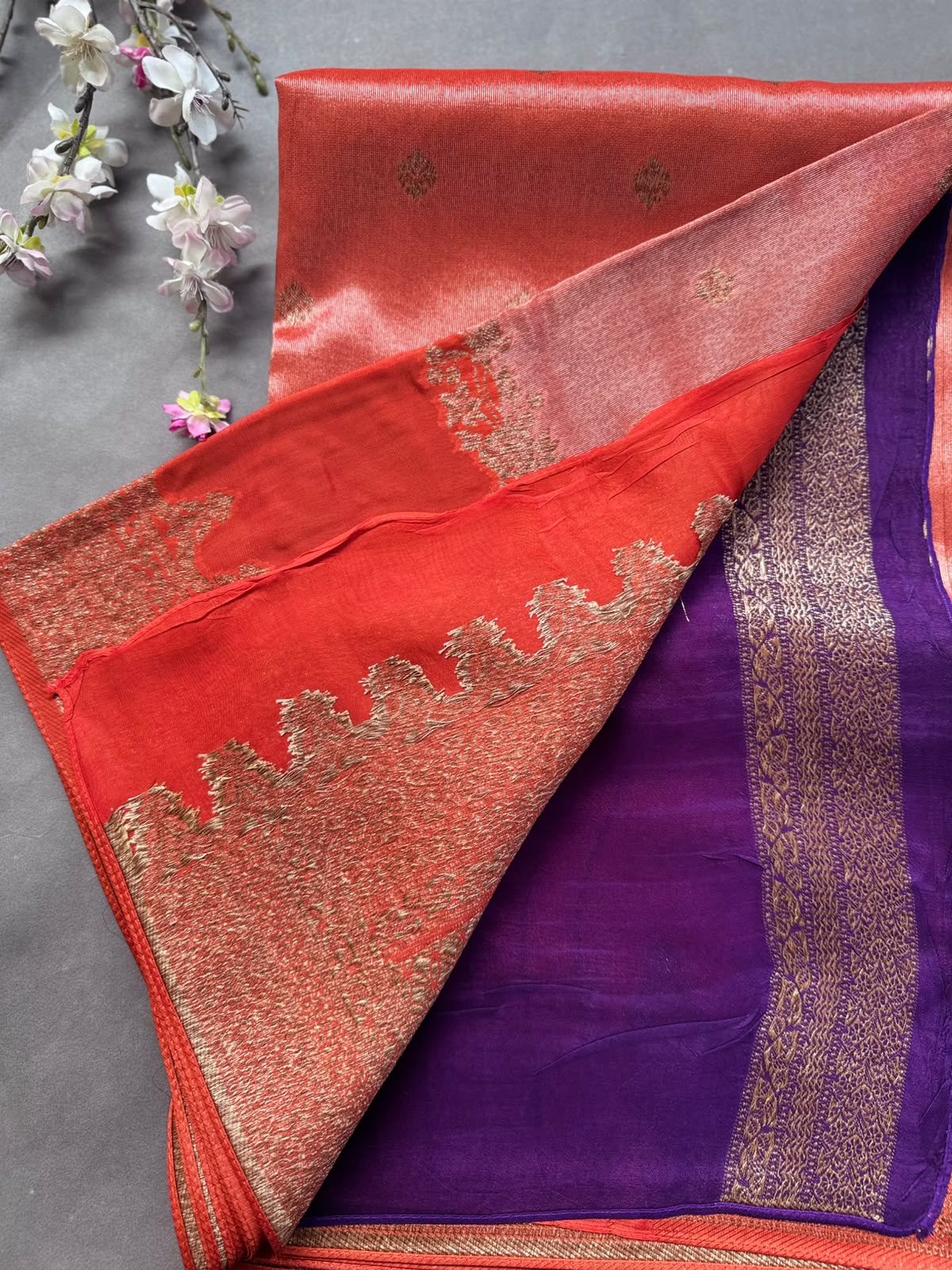 Orange Tussar Georgette Saree 108