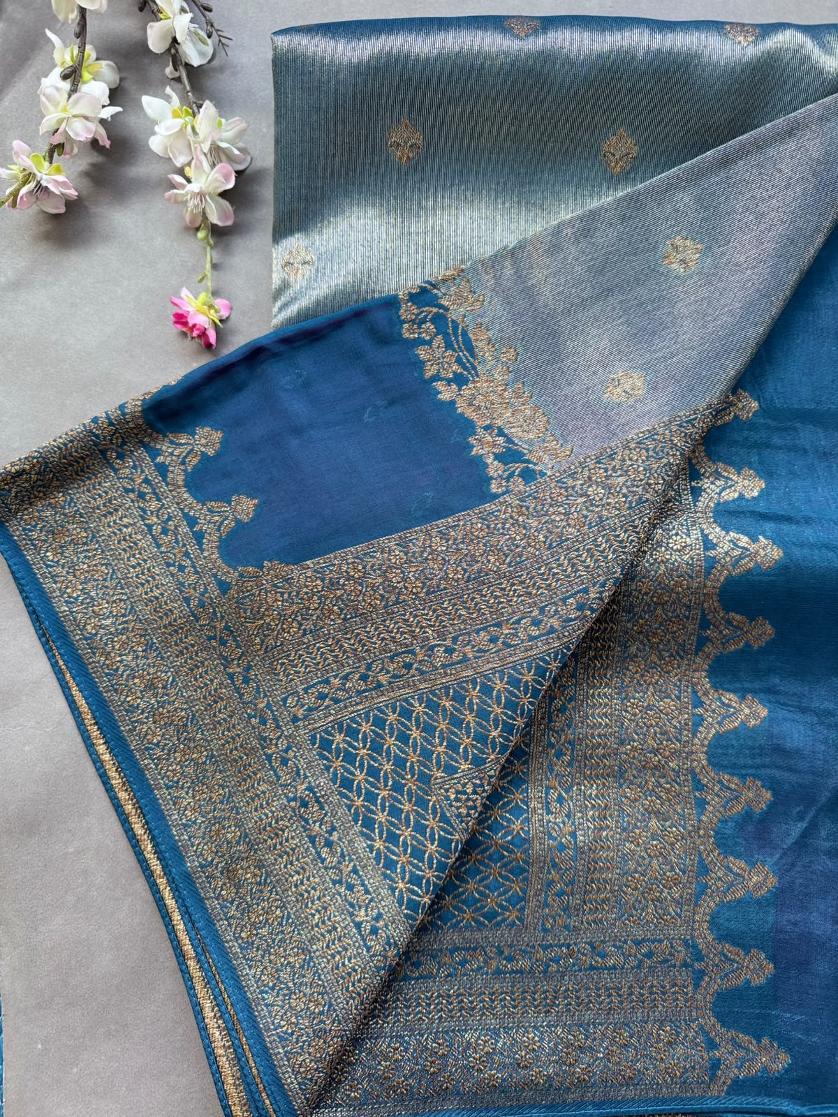Peacock Blue Tussar Georgette Saree 108