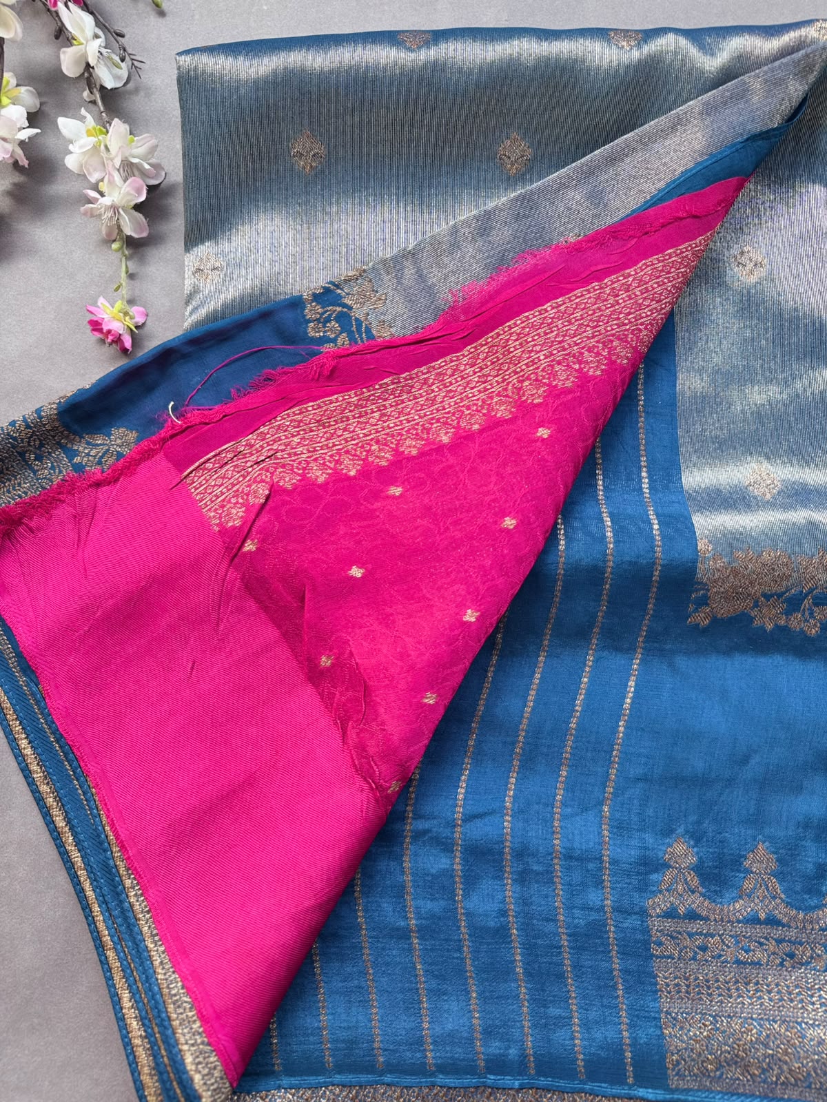 Peacock Blue Tussar Georgette Saree 108