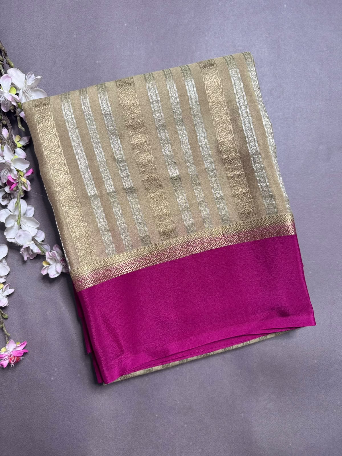 Pastel Green Satin Border Pure Mysore Crepe Silk Saree 108