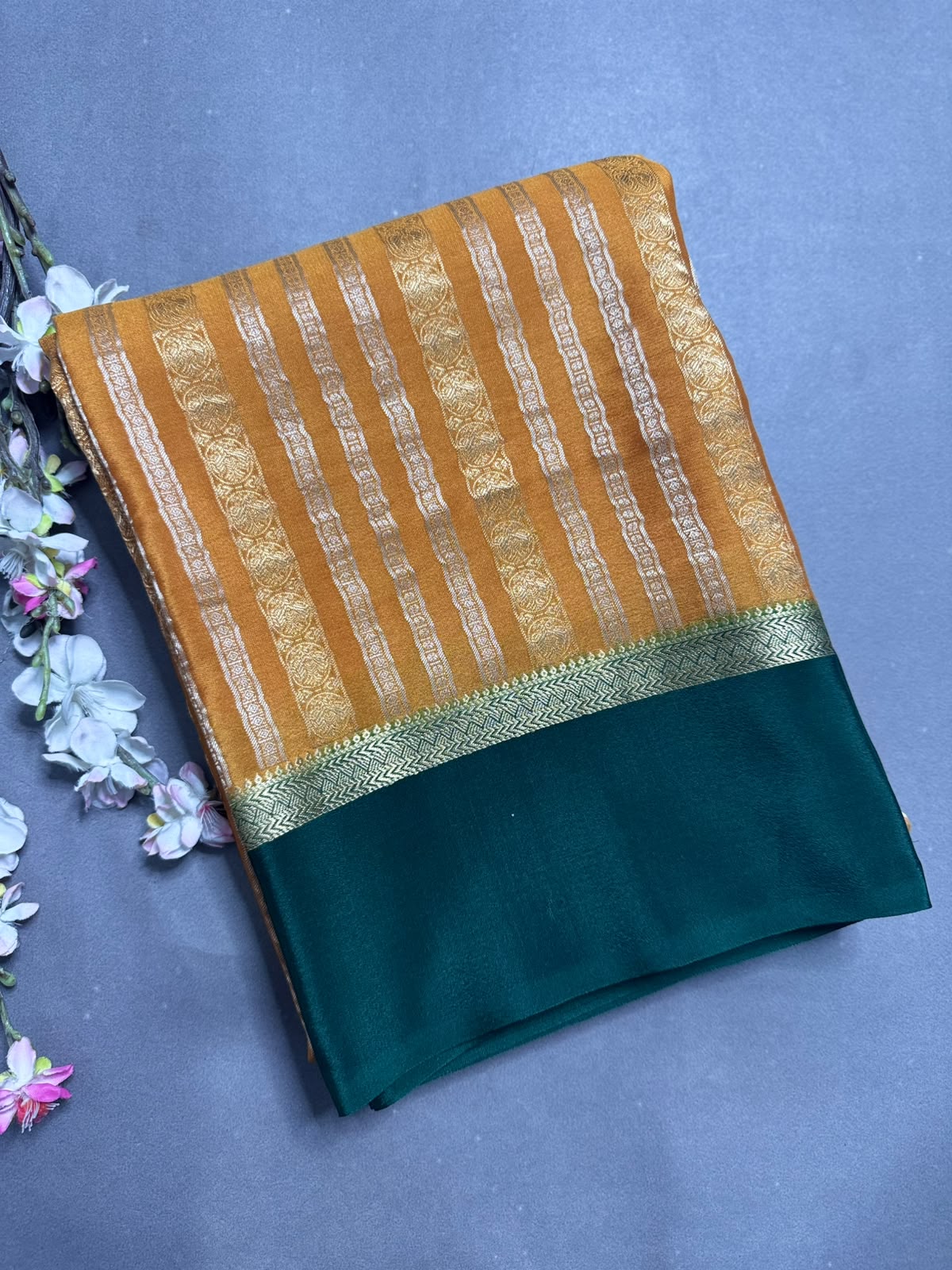 Orange Satin Border Pure Mysore Crepe Silk Saree 108
