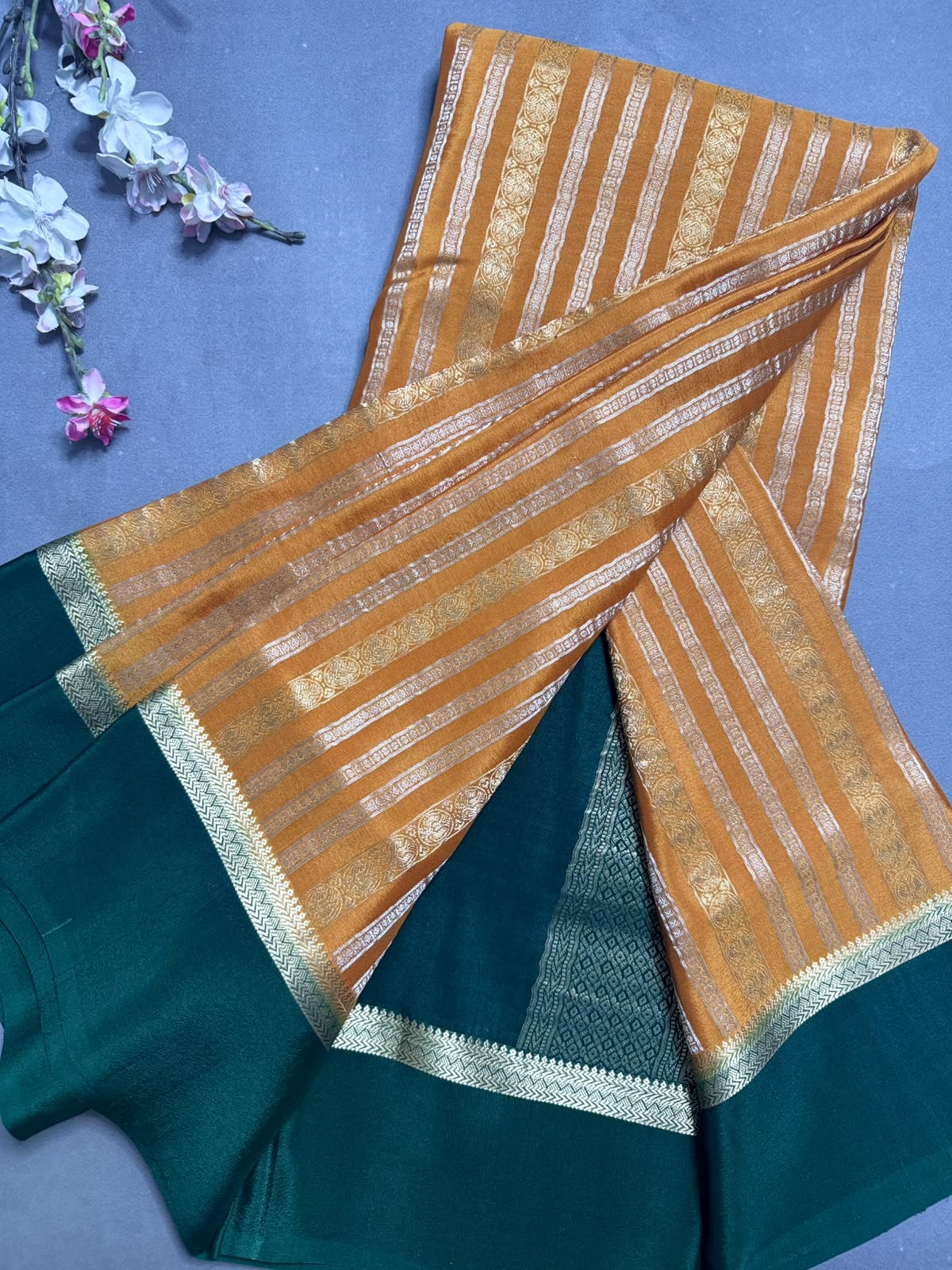 Orange Satin Border Pure Mysore Crepe Silk Saree 108
