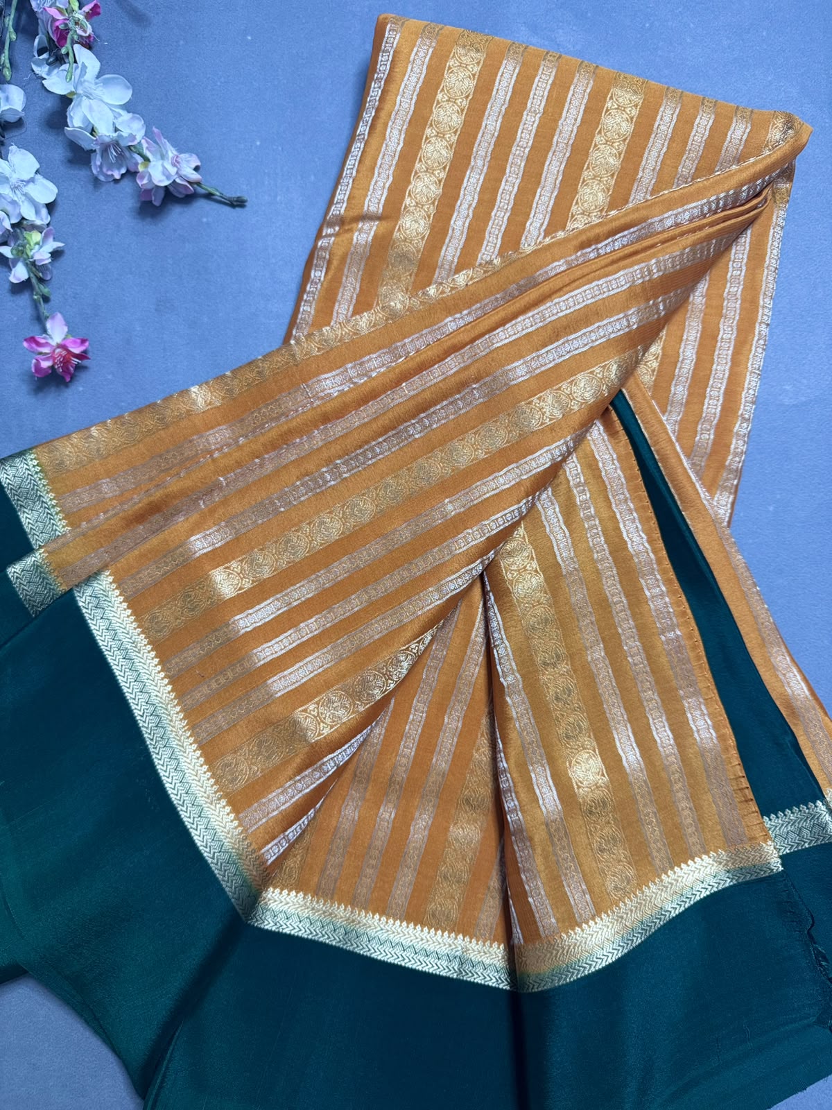 Orange Satin Border Pure Mysore Crepe Silk Saree 108
