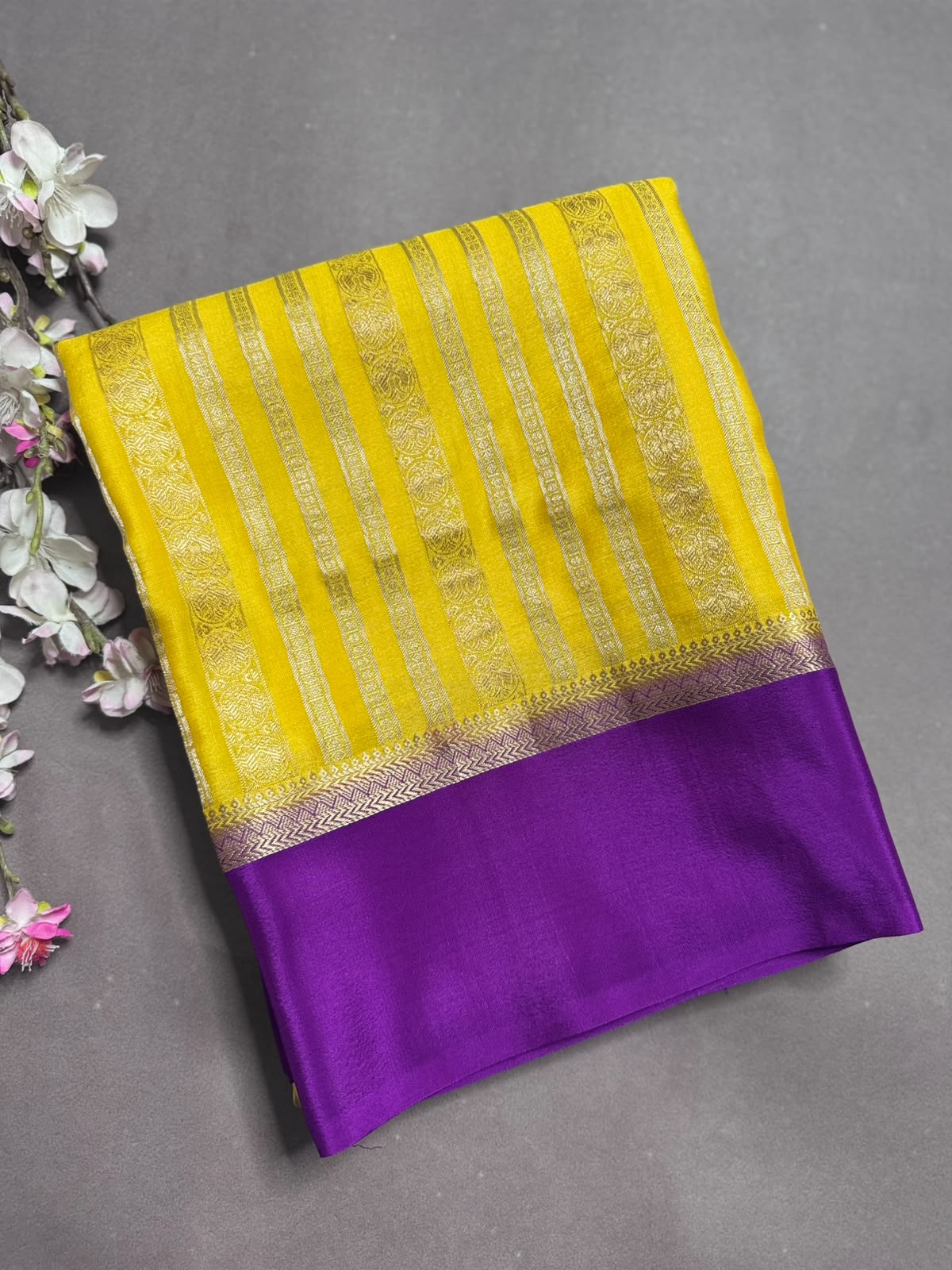 Yellow Satin Border Pure Mysore Crepe Silk Saree 108