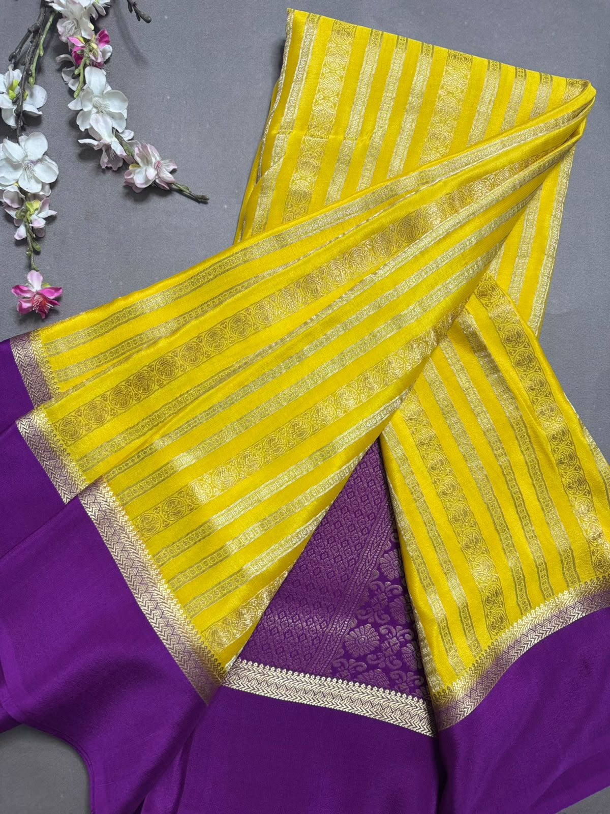 Yellow Satin Border Pure Mysore Crepe Silk Saree 108