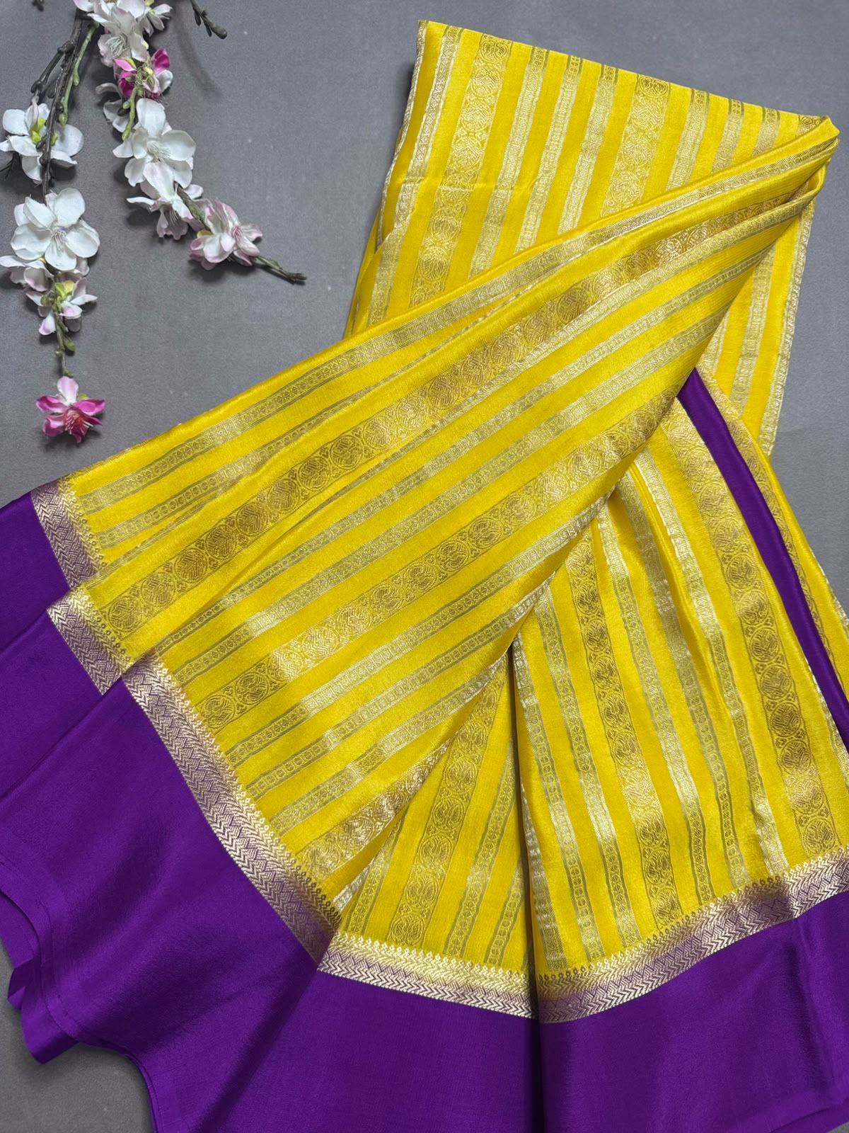 Yellow Satin Border Pure Mysore Crepe Silk Saree 108