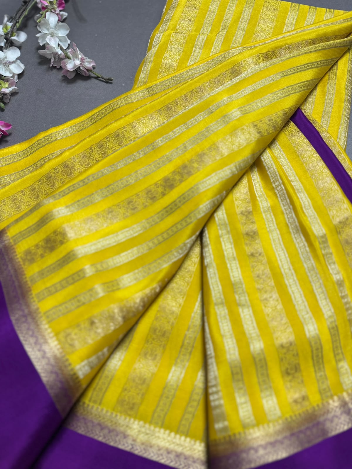 Yellow Satin Border Pure Mysore Crepe Silk Saree 108
