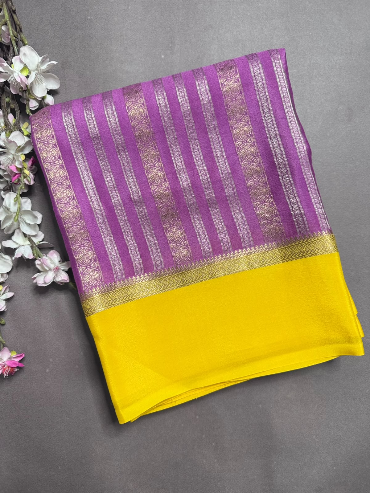 Lilac Satin Border Pure Mysore Crepe Silk Saree 108