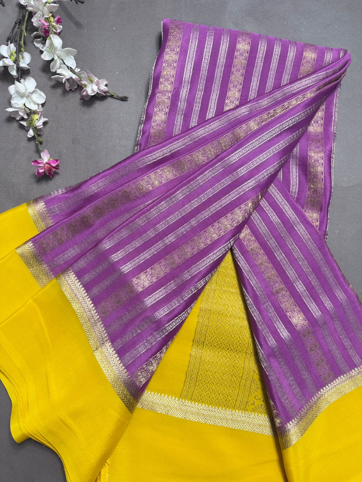 Lilac Satin Border Pure Mysore Crepe Silk Saree 108