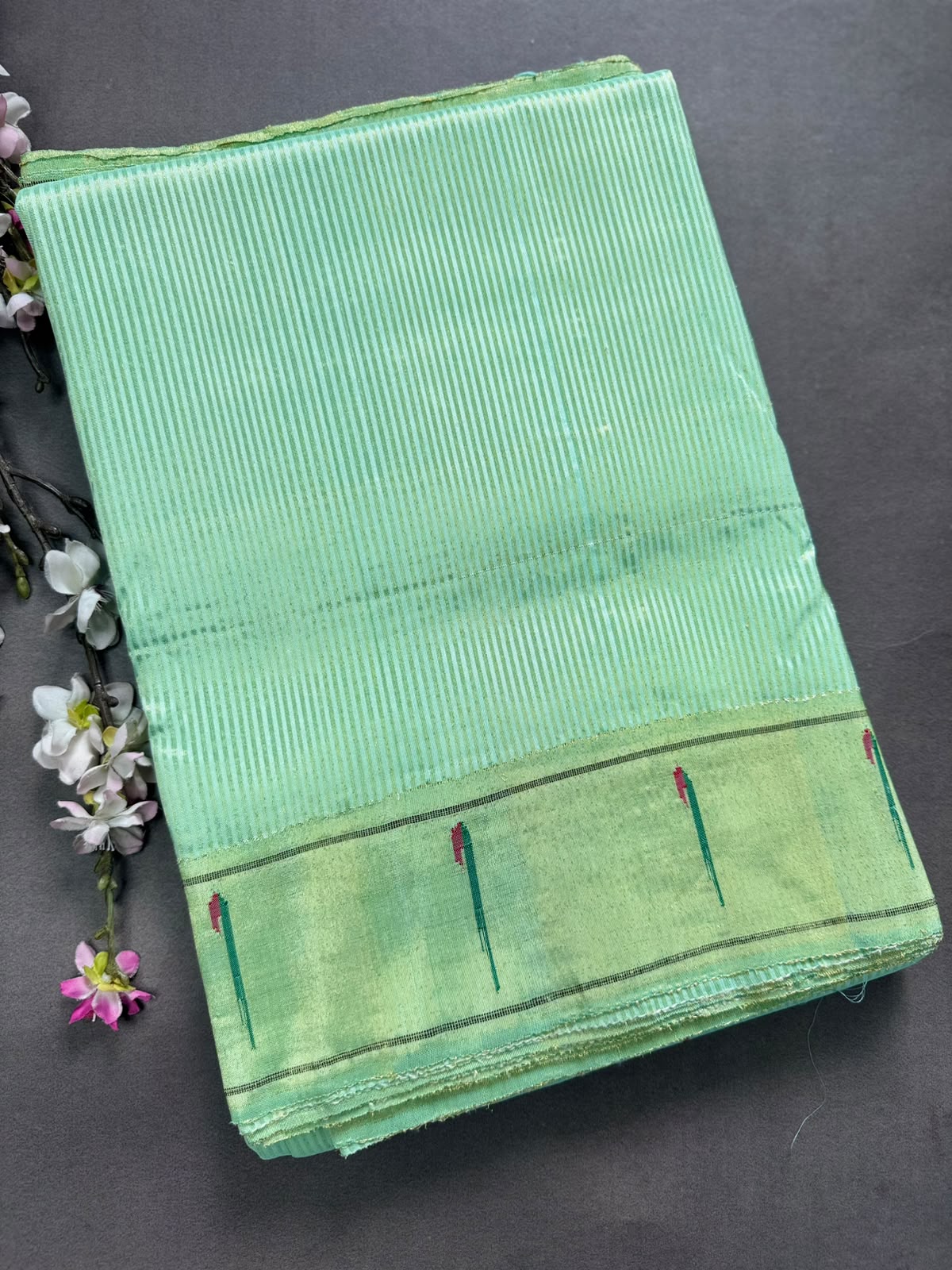 Green Stripes Pure Paithani Tissue Saree (Swara)