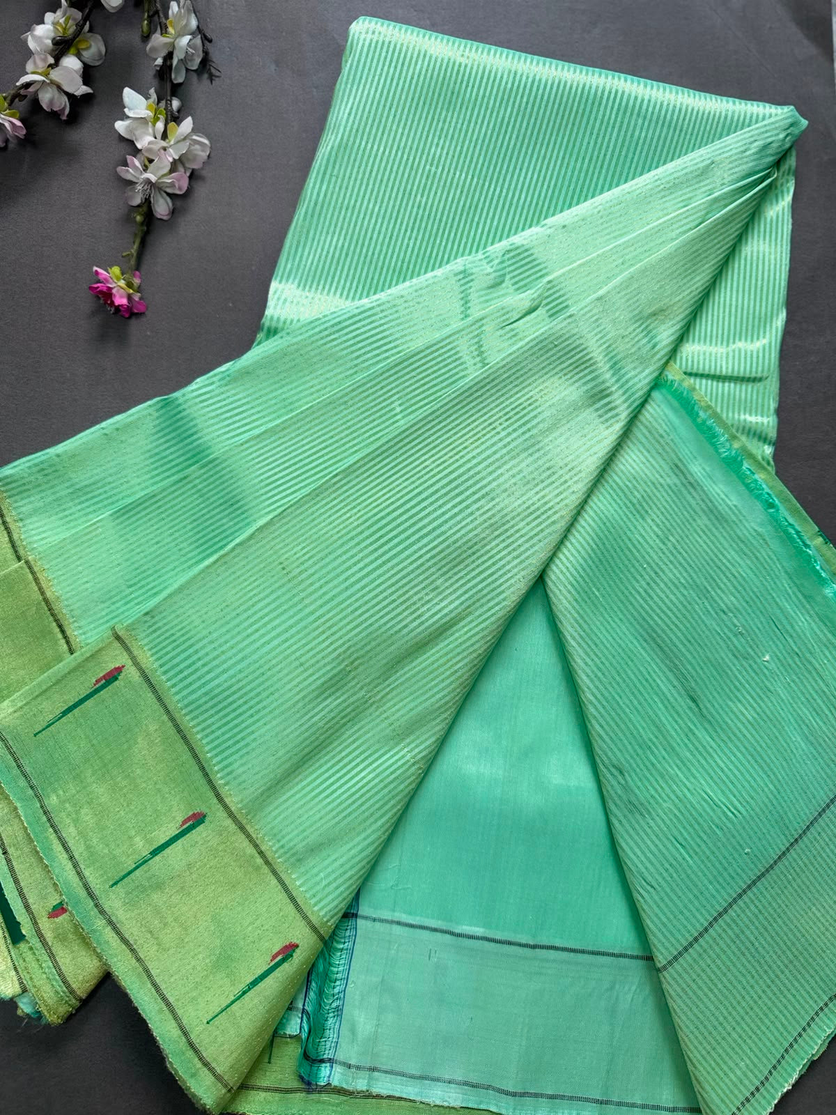 Green Stripes Pure Paithani Tissue Saree (Swara)