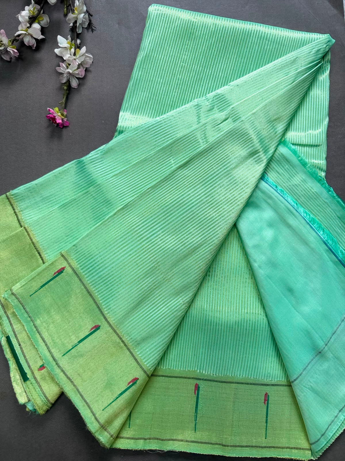 Green Stripes Pure Paithani Tissue Saree (Swara)