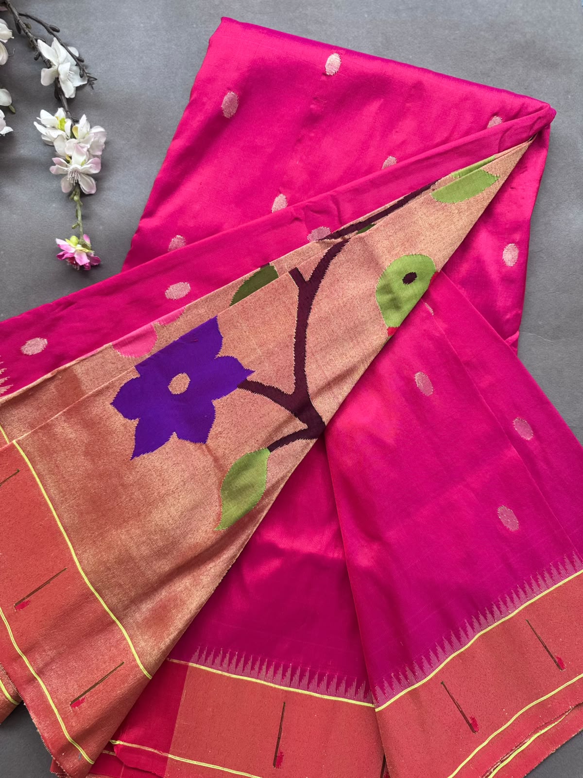 Rani Pink Pure Paithani Silk Saree (Swara)