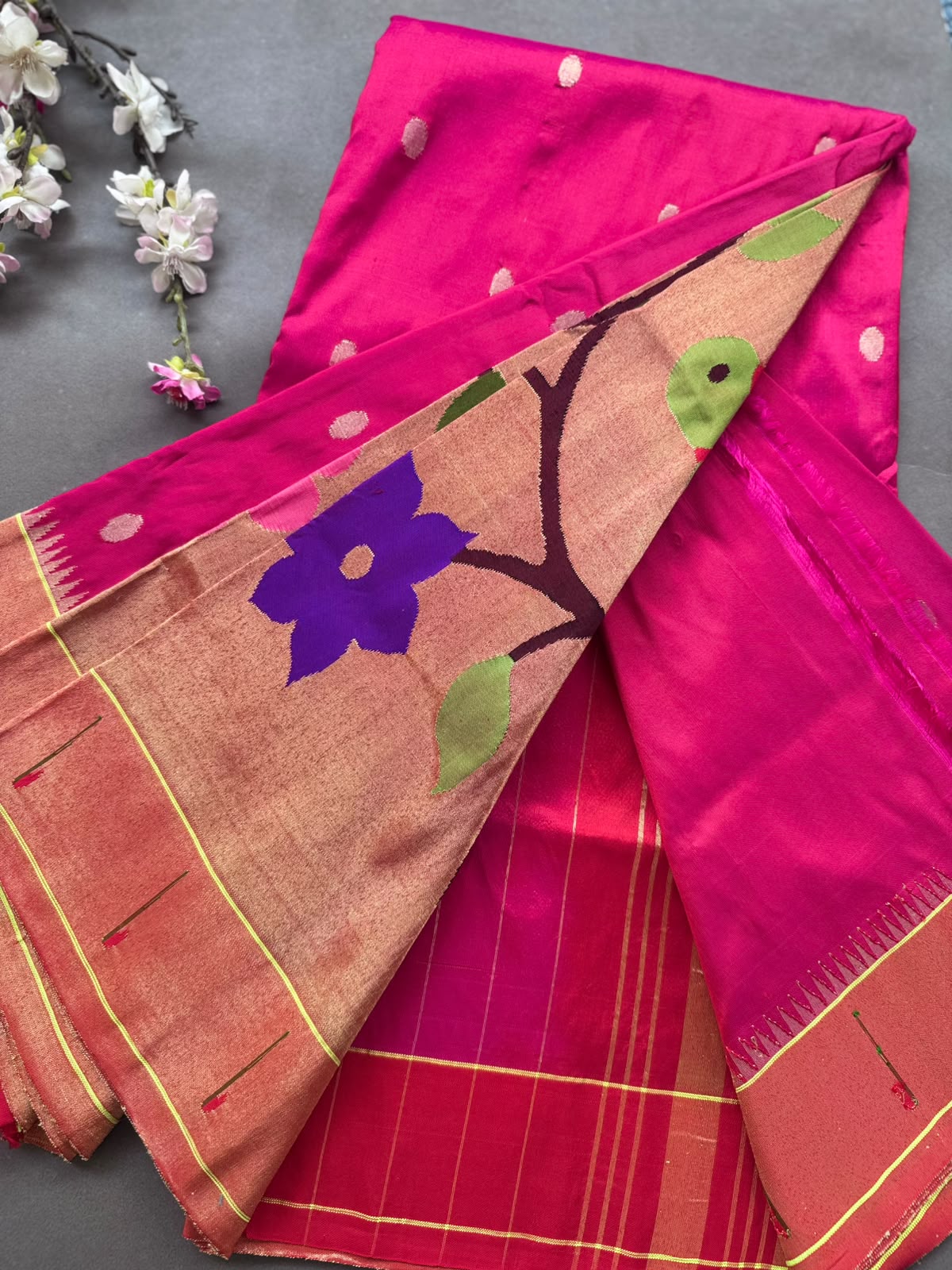 Rani Pink Pure Paithani Silk Saree (Swara)