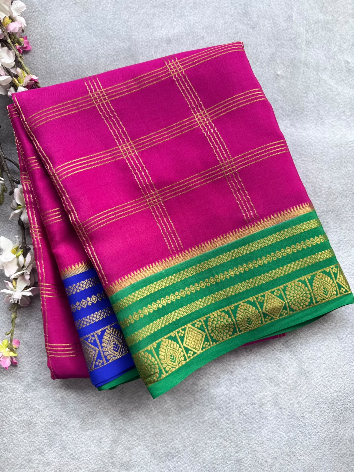 Magenta Ganga Jamuna Border Pure Mysore Crepe Silk Saree 108